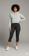 Yellowcrop silver metallic crop hoodie, front view showing cropped hem and hood