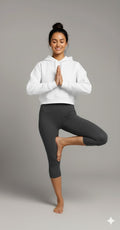 Yellowcrop white crop hoodie, front view showing cropped hem and hood
