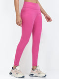 Yellowcrop pink sculpt jegging, front view showing high-rise waistband and fitted leg
