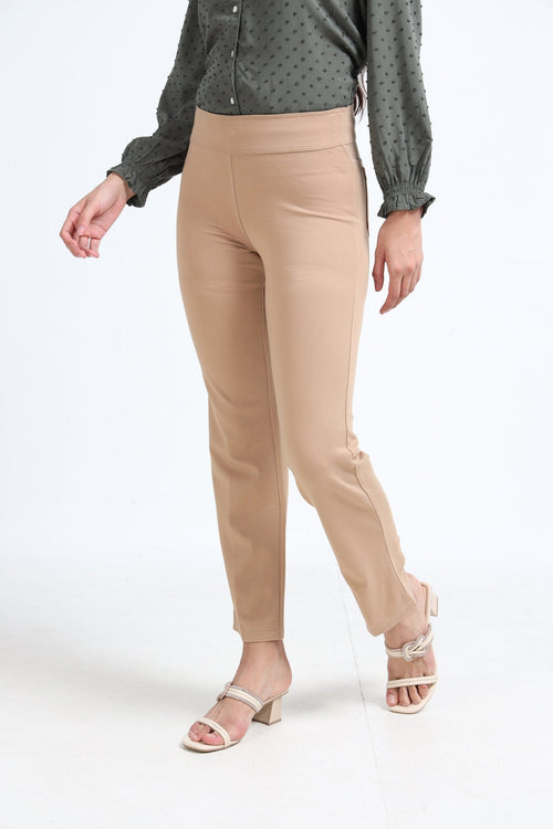 Yellowcrop khaki straight pants, front view on model